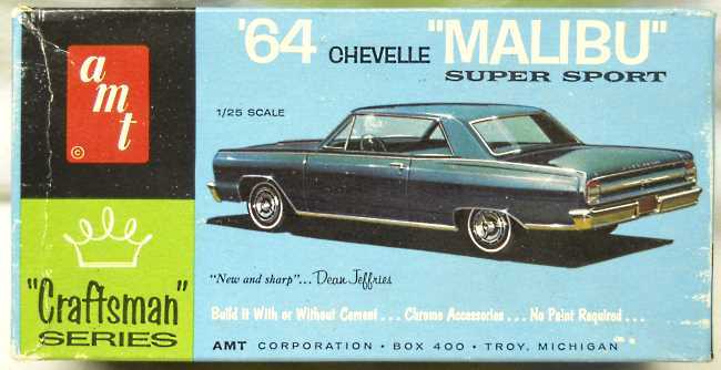 AMT 1/25 1964 Chevelle Malibu Super Sport 2 Door Hardtop - Craftsman Series Issue, 4724-100 plastic model kit